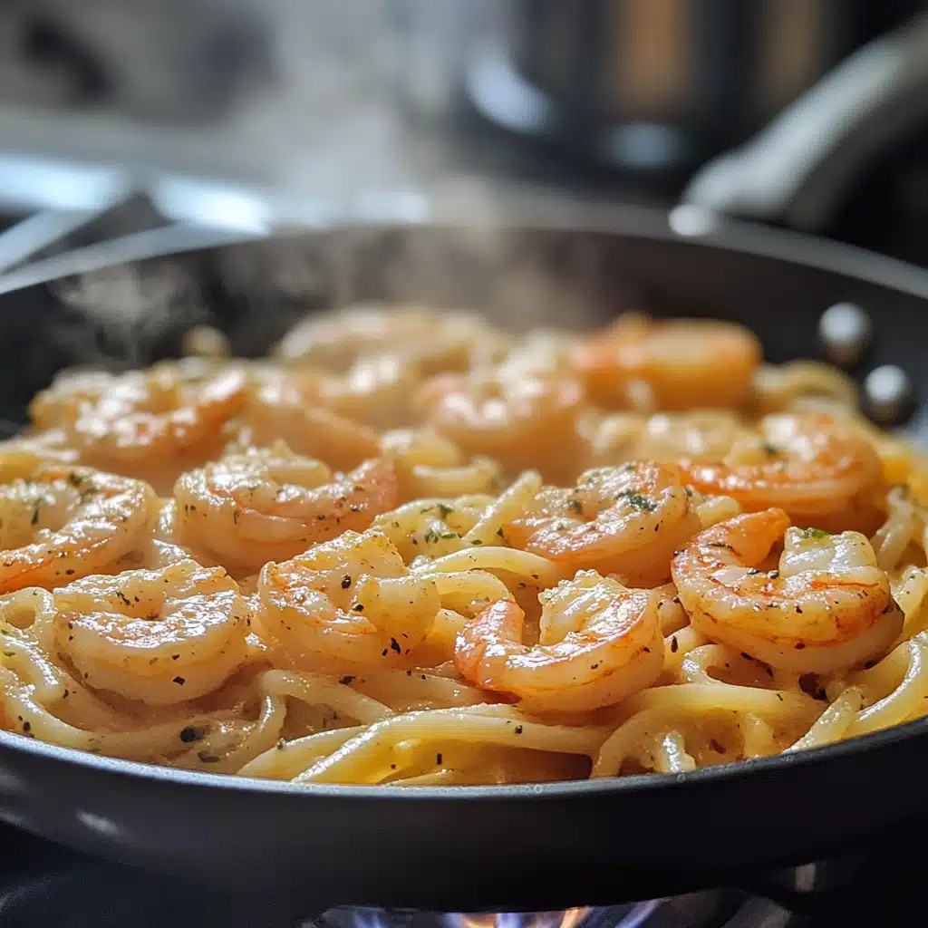 The Best Garlic Butter Shrimp Pasta: Quick, and Creamy 7 Shrimp cooking in garlic butter sauce in a skillet and spaghetti