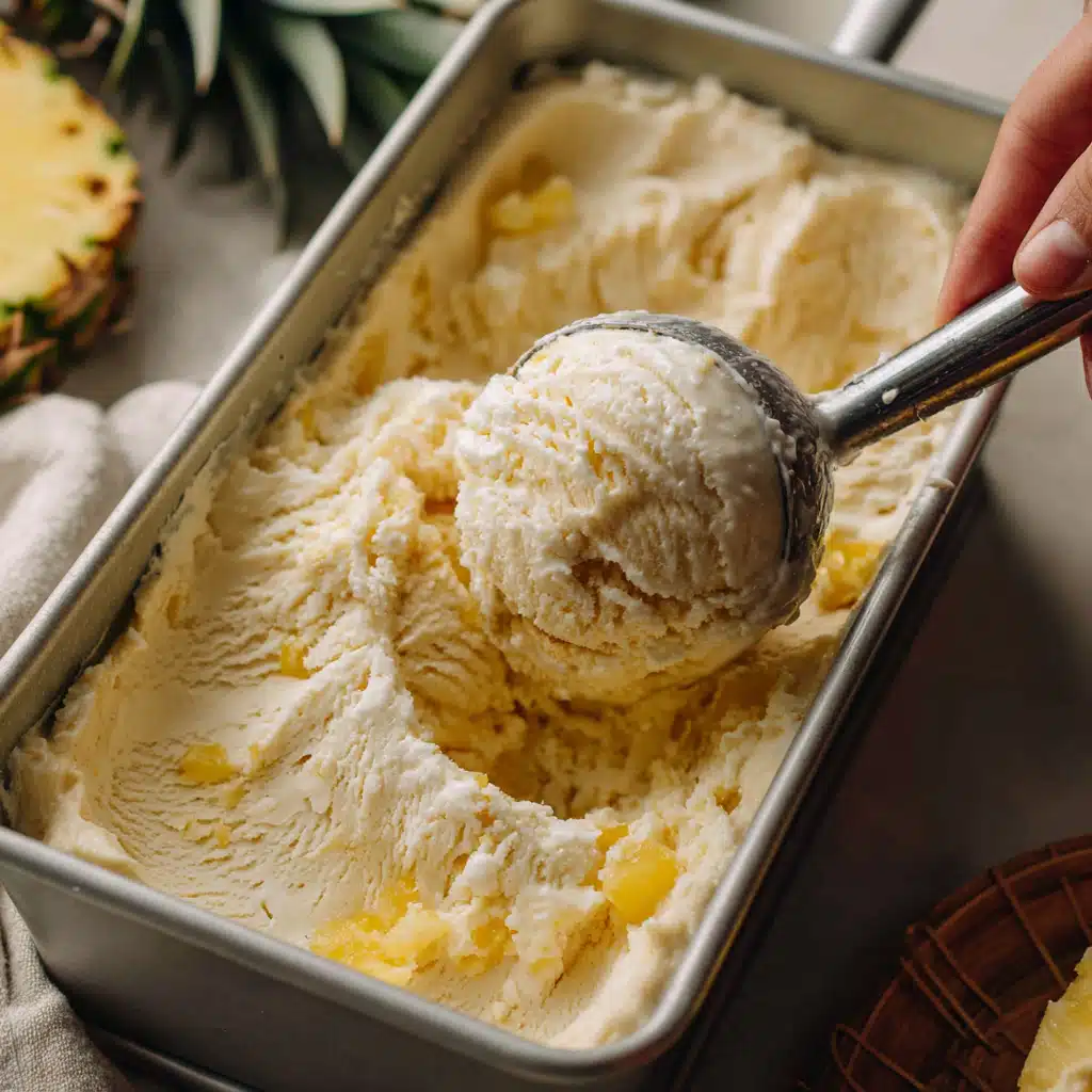 Pineapple Coconut Ice Cream: The Ultimate Tropical Dessert Guide 6 Homemade pineapple coconut ice cream being scooped