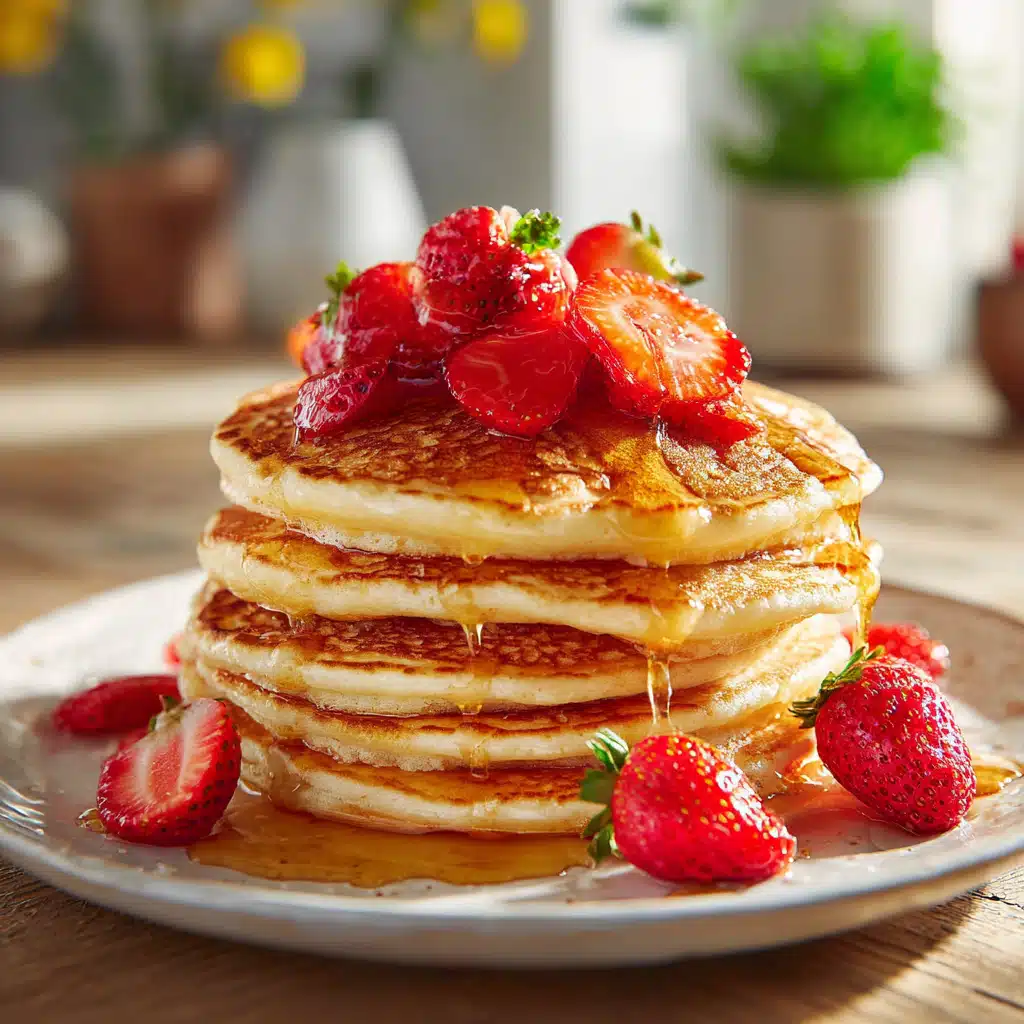 Home 7 fluffy pancake strawberry recipe stack with syrup