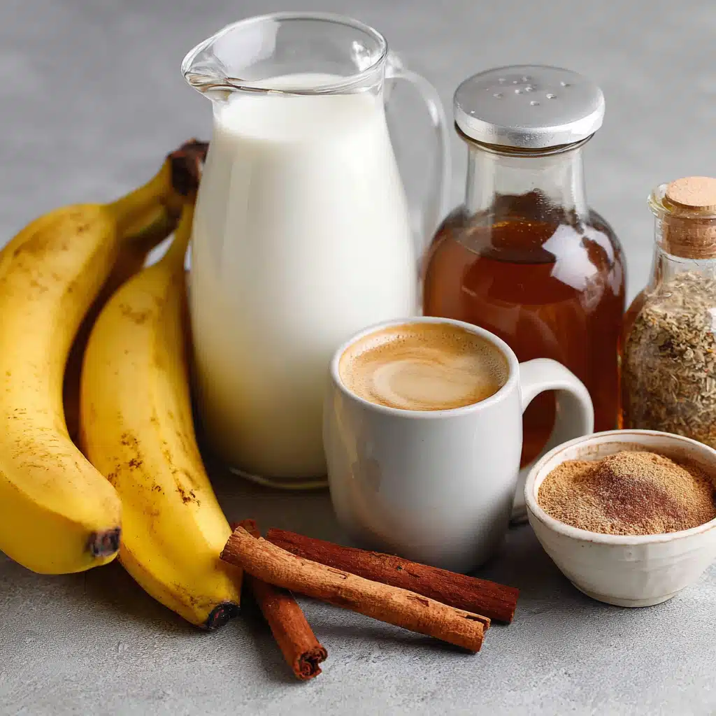 Banana Bread Latte: The Cozy, Creamy Drink You Didn’t Know You Needed 6 banana bread latte ingredients on kitchen counter