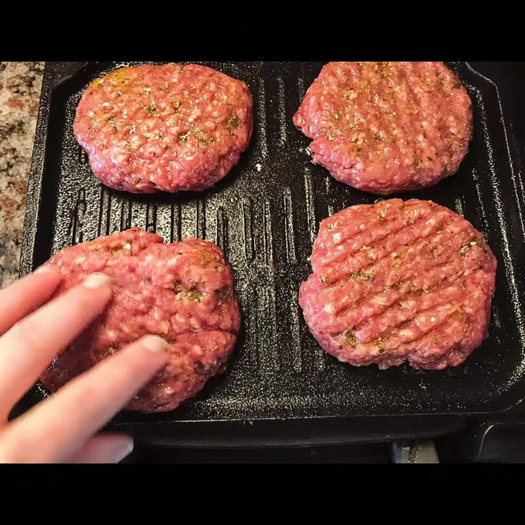 cooking-bison-burgers Cooking bison burger recipe on grill pan