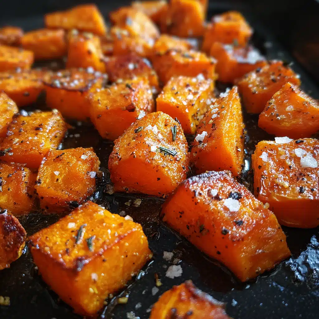 yum04658_Close-up_of_roasted_sweet_potato_cubes_on_a_baking_s_7b80ddb4-75df-43f0-9198-8b02f0e4d03f_2 Roasted sweet potatoes for burger bowl recipe in oven