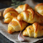 Freshly baked crescent rolls brushed with melted garlic butter