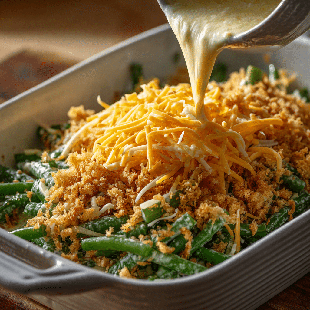 Adding cheese to Classic Southern Green Bean Casserole