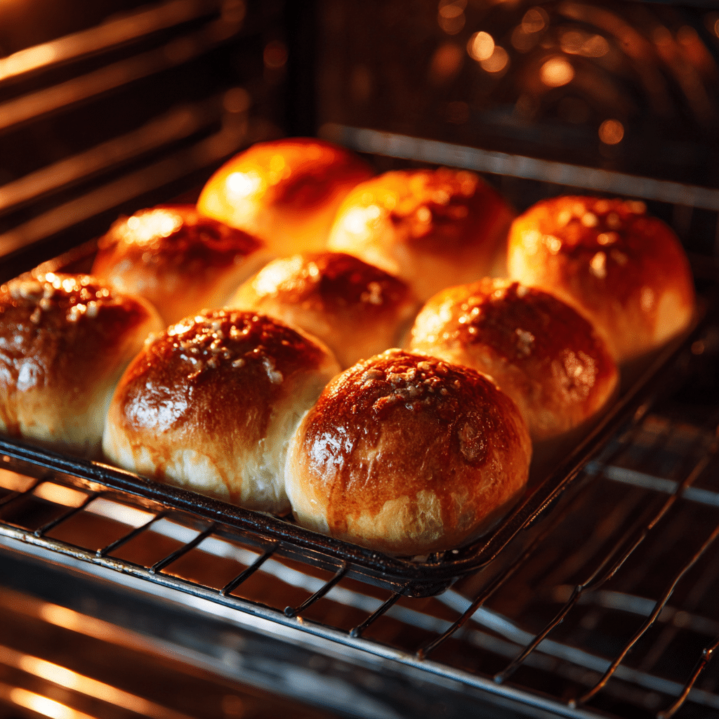 Honey Garlic Butter Brioche Rolls 9 Baking Honey Garlic Butter Brioche Rolls in oven
