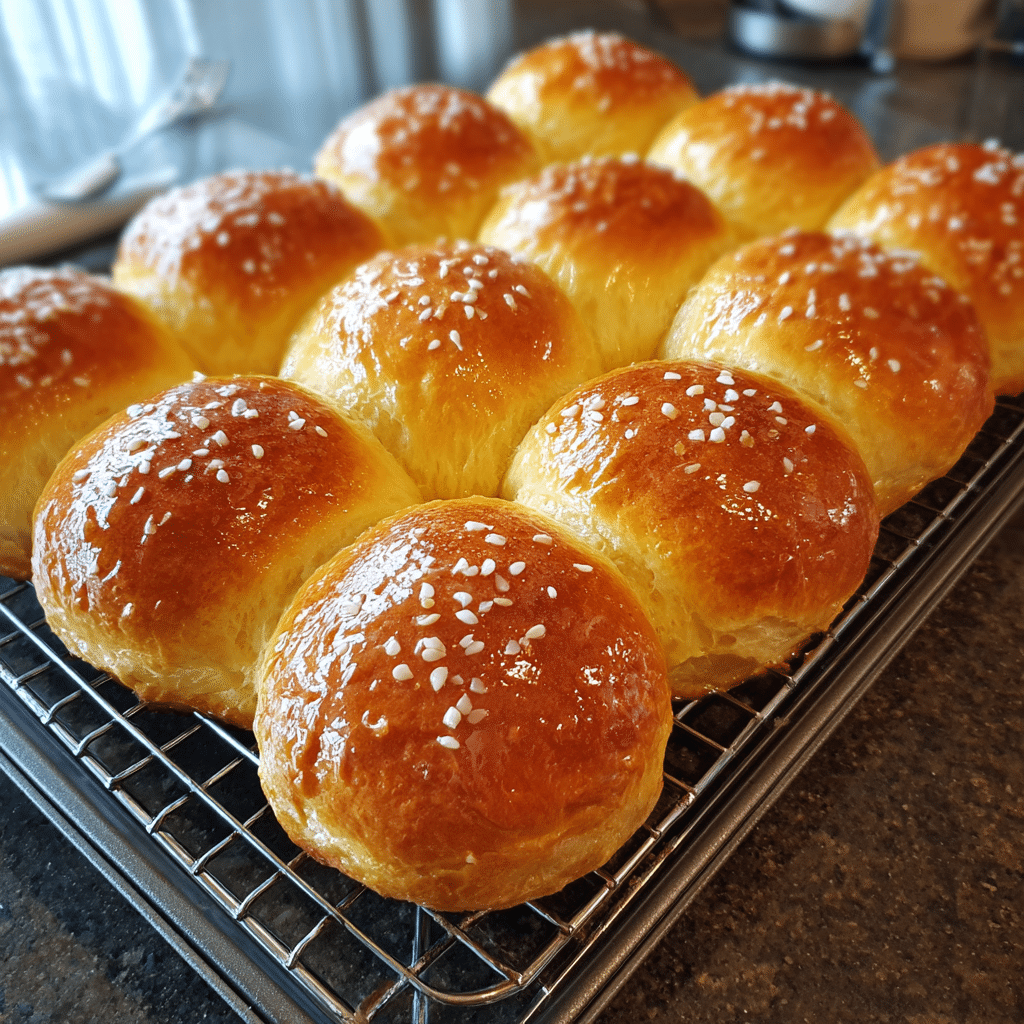 Freshly baked Honey Garlic Butter Brioche Rolls