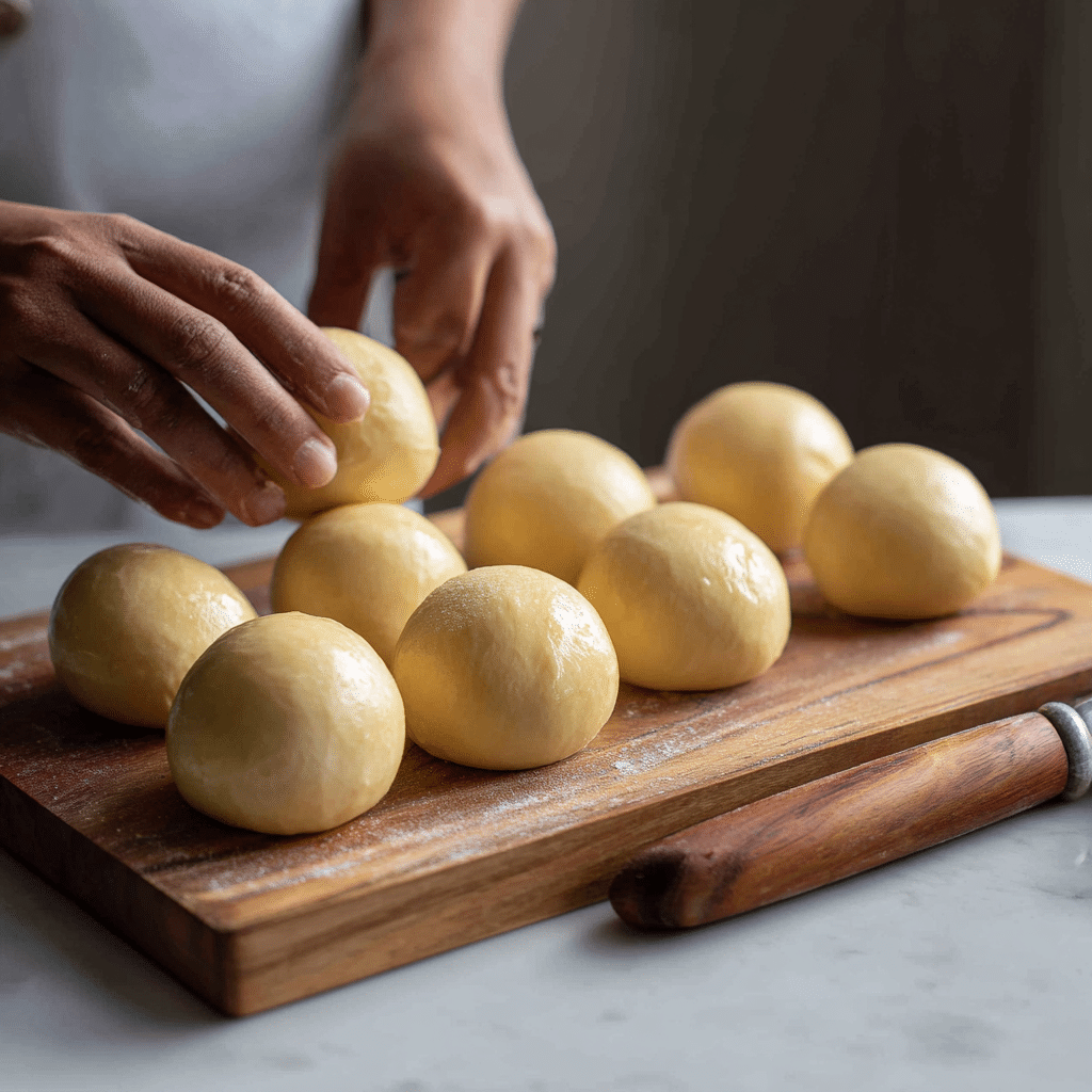 Honey Garlic Butter Brioche Rolls 8 Shaping dough balls for brioche rolls