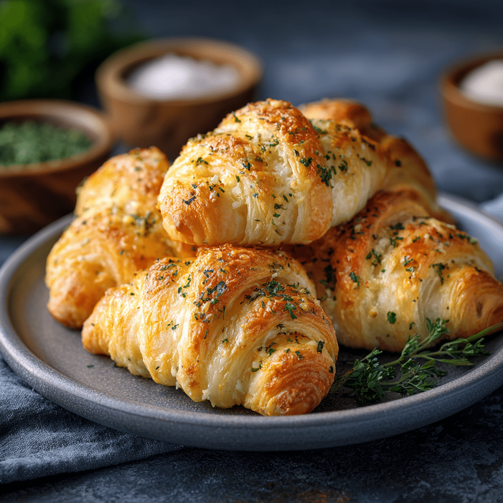 Plate of 5-Ingredient Garlic Butter Crescent Rolls served warm