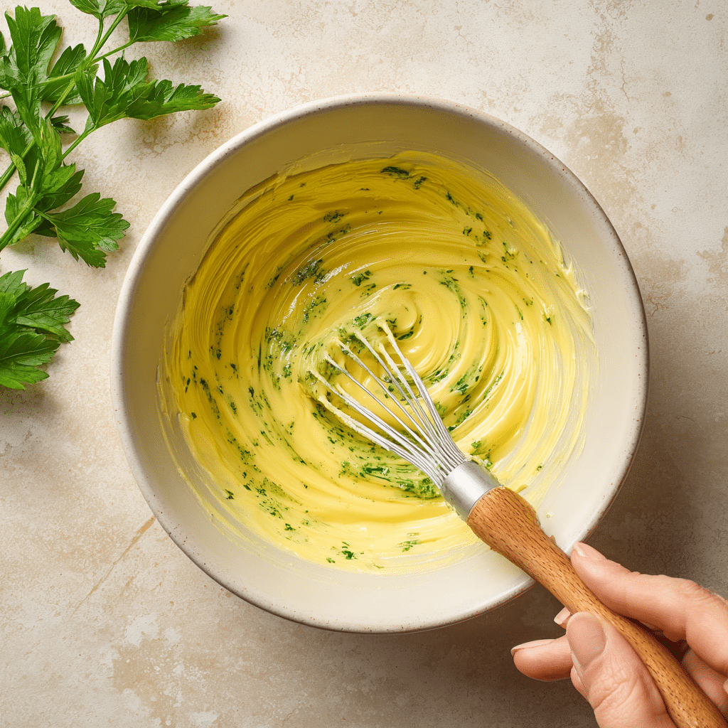 5-Ingredient Garlic Butter Crescent Rolls 6 Mixing melted butter with garlic and parsley for crescent rolls