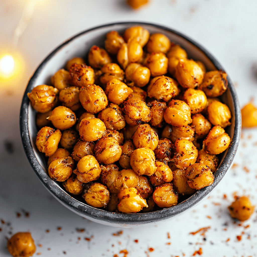 Crunchy roasted chickpeas seasoned with paprika and cayenne