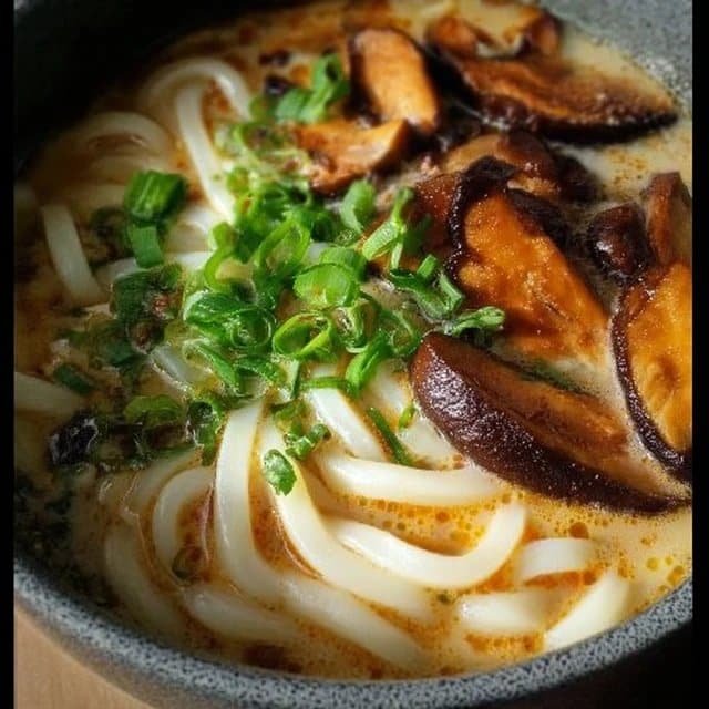 Miso Udon Noodle Soup with Teriyaki Mushrooms