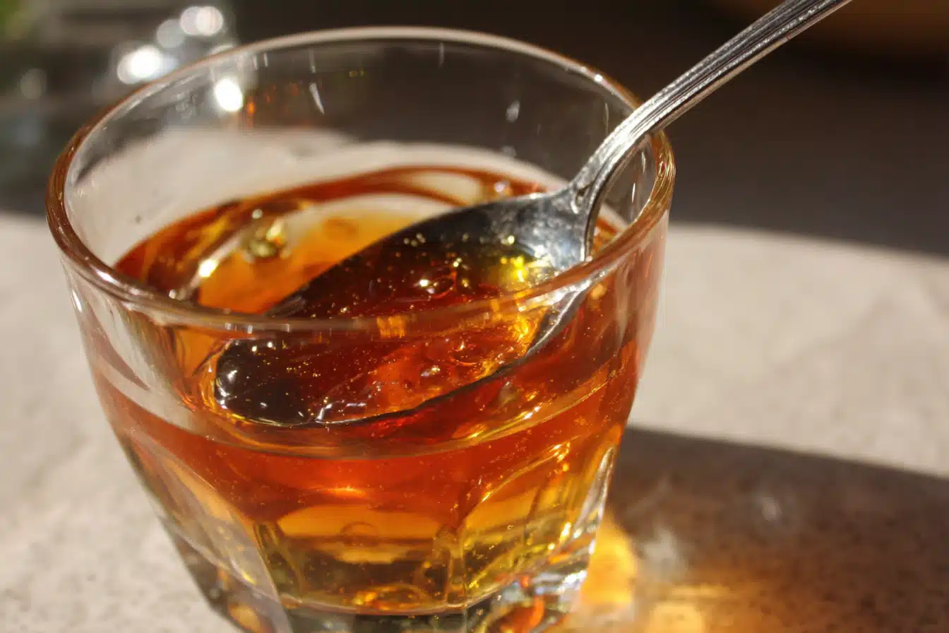 preparing the mark hyman gelatin trick recipe drink by stirring with spoon