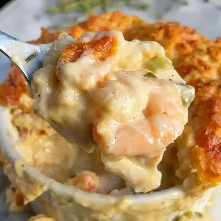 Home 5 Cheddar Bay Biscuit Seafood Pot Pie served in a bowl with garnishes.