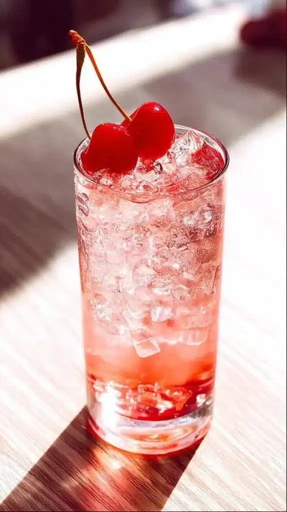 Dirty Shirley Cocktail garnished with cherries and served in a glass
