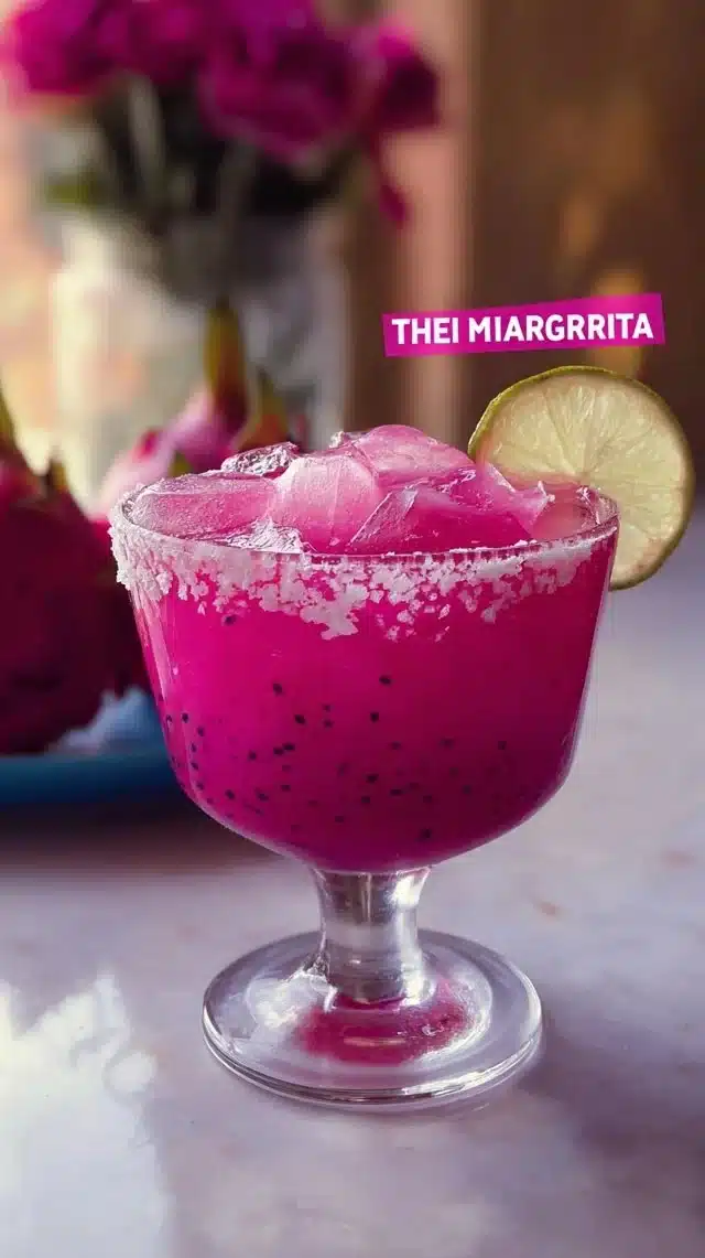 Refreshing Dragonfruit Margarita cocktail served with vibrant colors