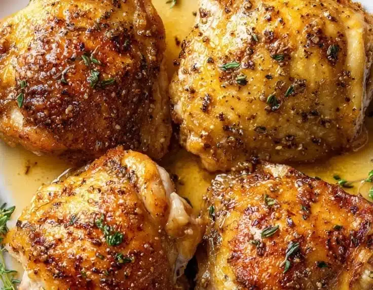 Delicious baked boneless skinless chicken thighs ready to serve