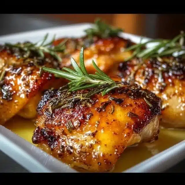 Delicious easy baked chicken thighs prepared in a flavorful marinade