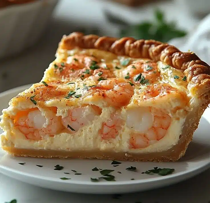 Delicious Florida Shrimp Pie served in a golden crust with fresh shrimp