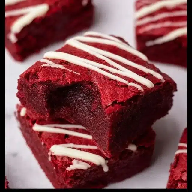 Fudgy red velvet brownies with a rich chocolate texture and vibrant color