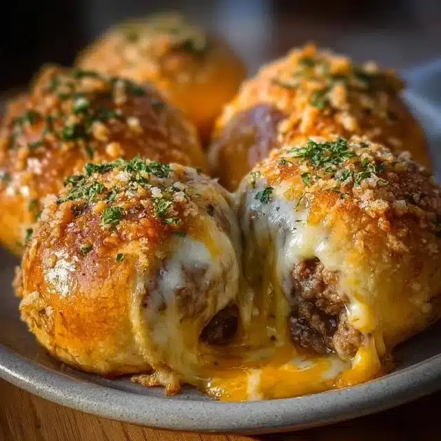 Delicious Garlic Parmesan Cheeseburger Bombs ready to be served