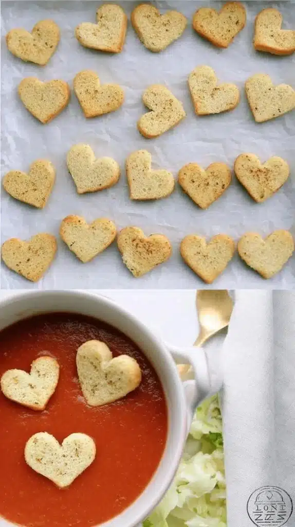 Heart croutons adding flavor and crunch to a fresh salad