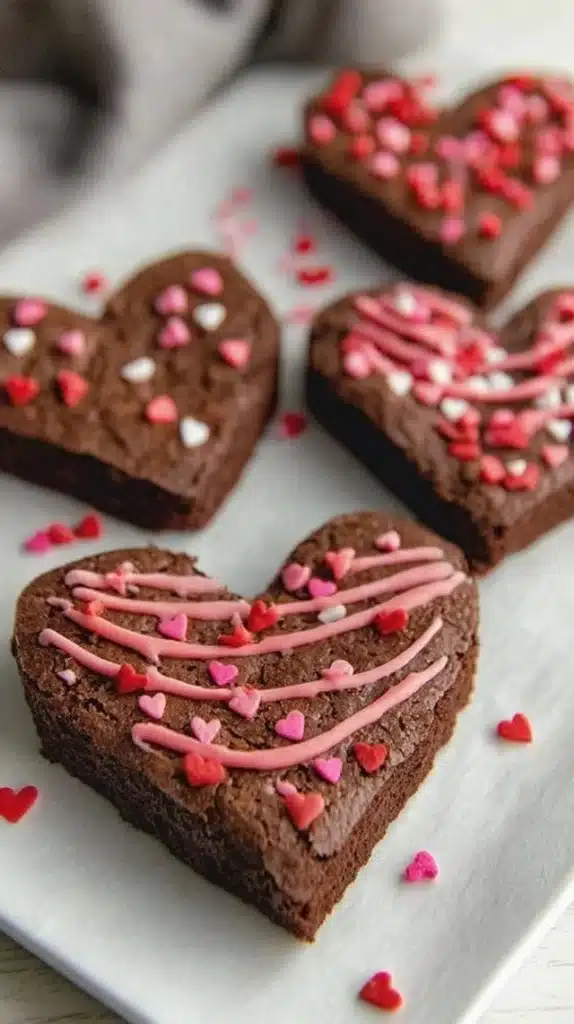 Delicious heart shaped brownies for a romantic treat