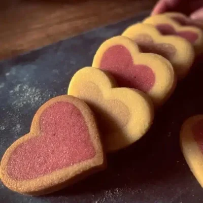 Home 3 Heart slice and bake cookies arranged on a plate ready to serve.
