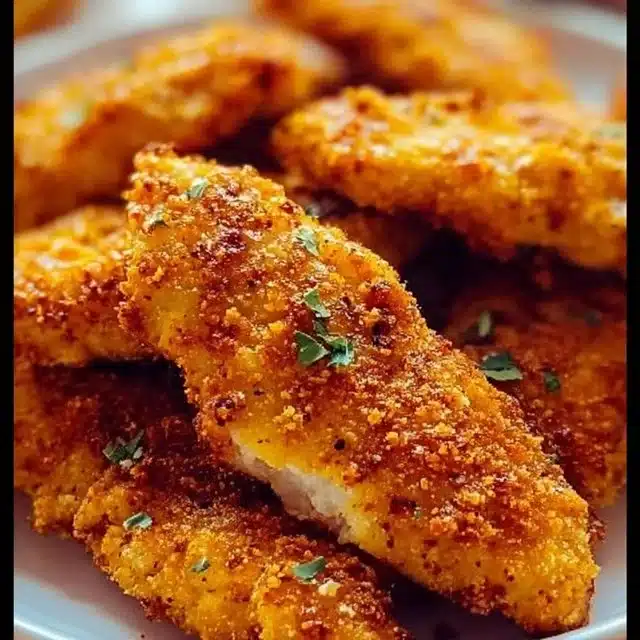 Plate of homemade baked chicken tenders served with dipping sauce