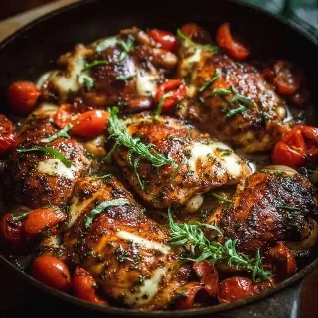 Home 3 Delicious one-pan balsamic chicken served with vegetables.