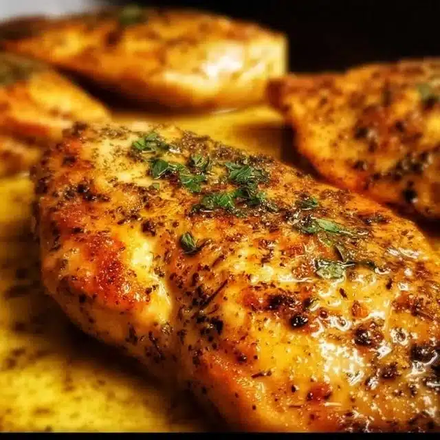 Delicious oven baked chicken breast served with herbs and spices