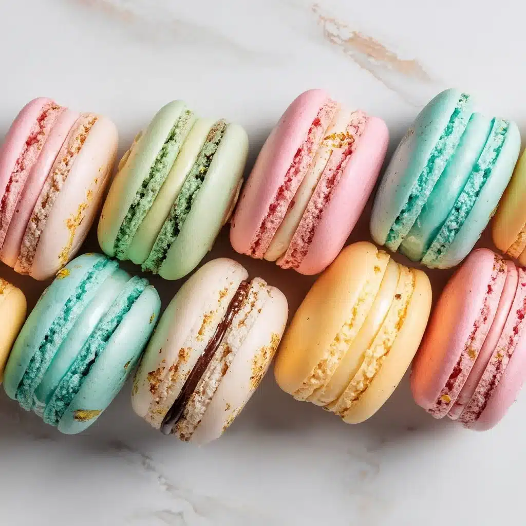 Colorful edible glitter enhancing rainbow treats and macaron desserts