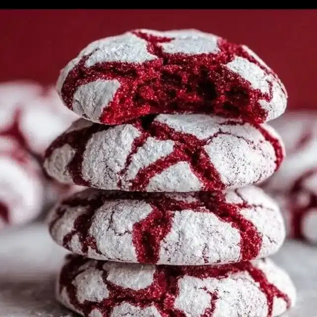 Home 2 Delicious Red Velvet Crinkle Cookies on a white plate