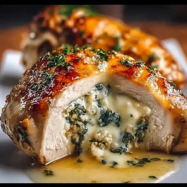 Deliciously cooked stuffed chicken inspired by Ruth's Chris recipe.