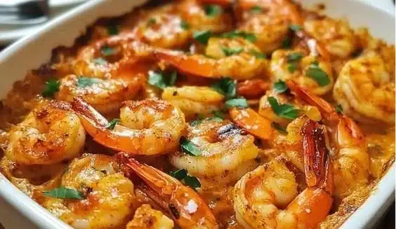 Delicious Spicy Voodoo Shrimp dish served with herbs and spices