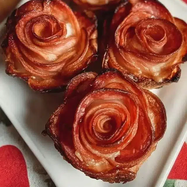 Valentine's Day pizza roses on a plate, garnished with fresh herbs.