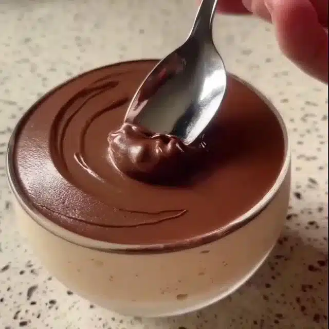Vegan Peanut Butter Mousse with Chocolate Ganache in a dessert bowl