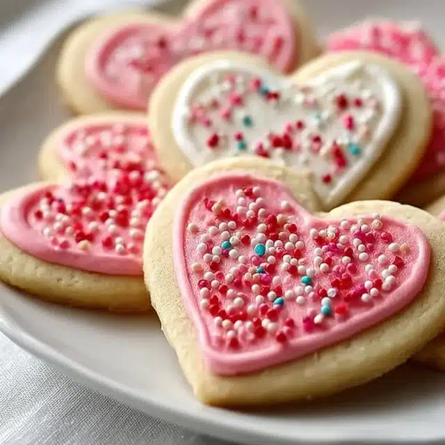 Bethany's favorite Valentine cut-out sugar cookies decorated with heart shapes.