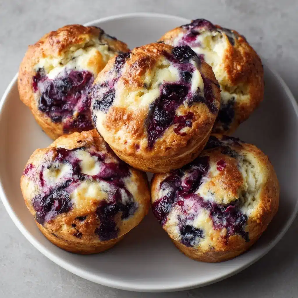 Freshly baked blueberry cream cheese muffins with blueberries on top