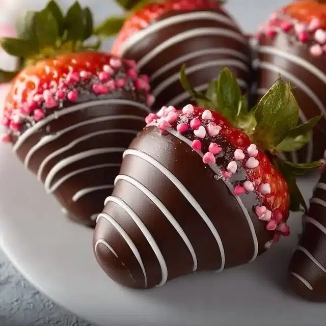 Delicious chocolate covered strawberries on a white plate