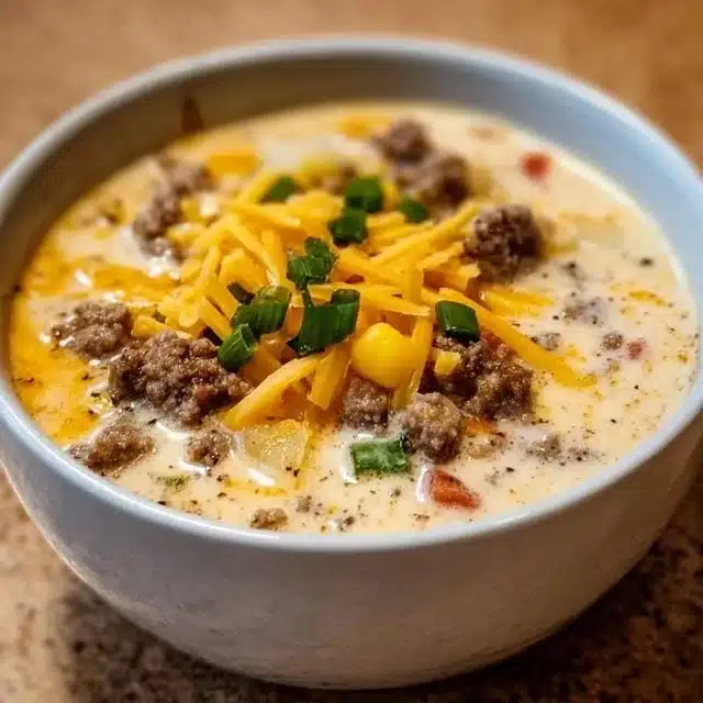 Creamy Cowboy Soup served in a bowl with fresh herbs on top
