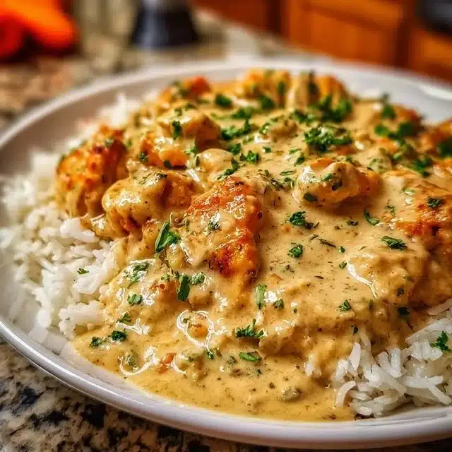 CREAMY SMOTHERED CHICKEN AND RICE RECIPE