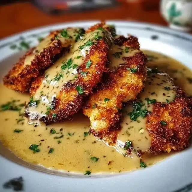 Crispy Parmesan Chicken with a Rich Garlic Sauce - Easy Dinner Idea