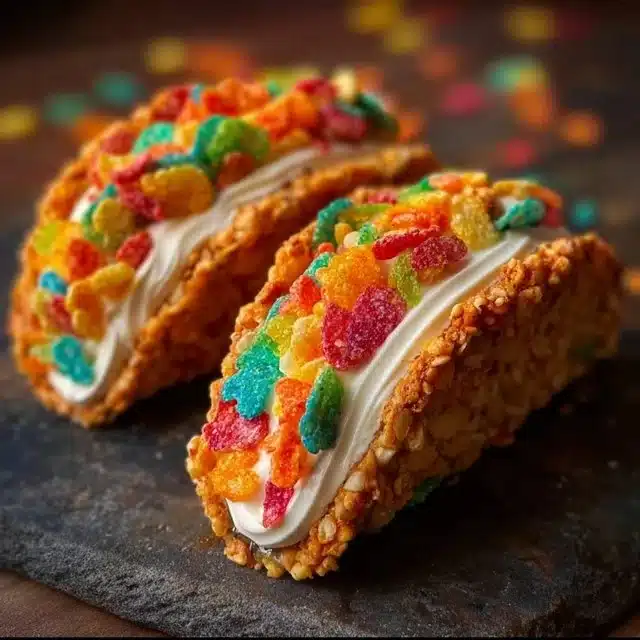 Fruity Pebbles Cheesecake Tacos