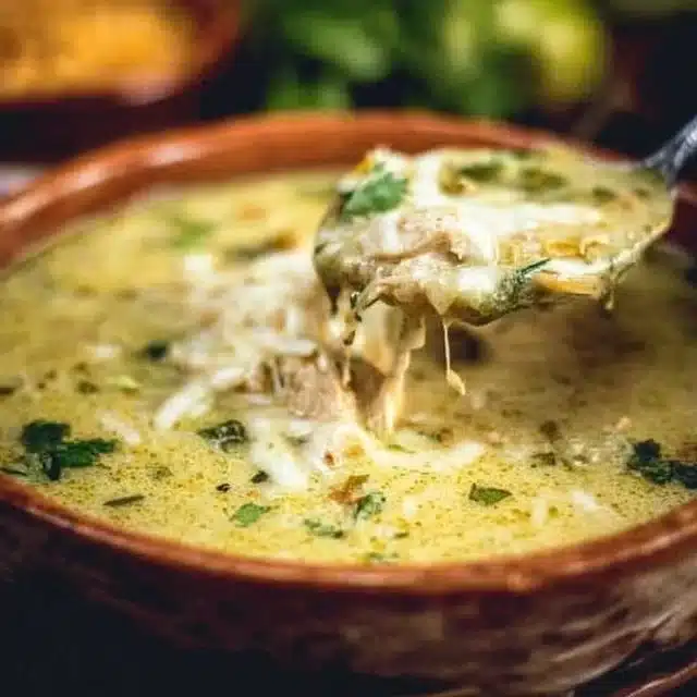 Green Chicken Enchilada Soup - Creamy and Cheesy!