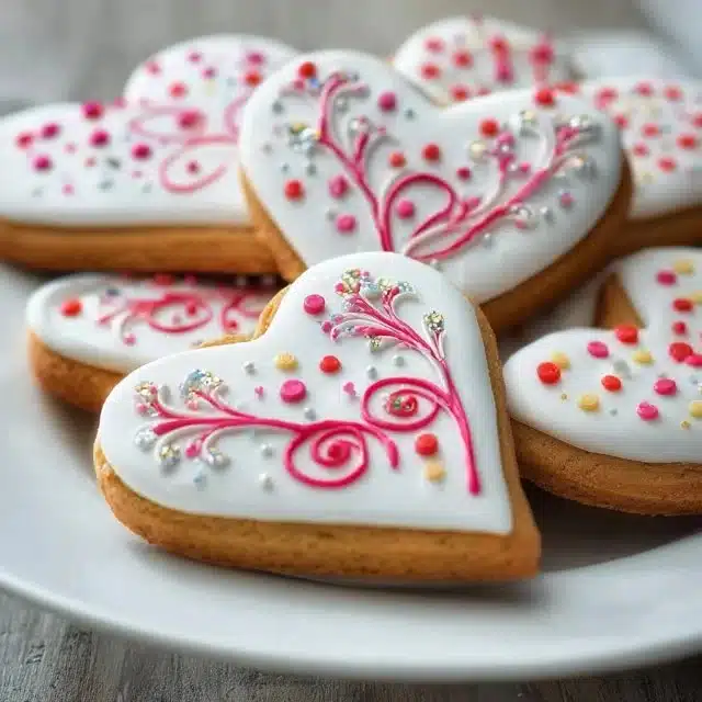 Heart Cookies Decorated with Royal Icing 3 Heart Cookies Decorated with Royal Icing