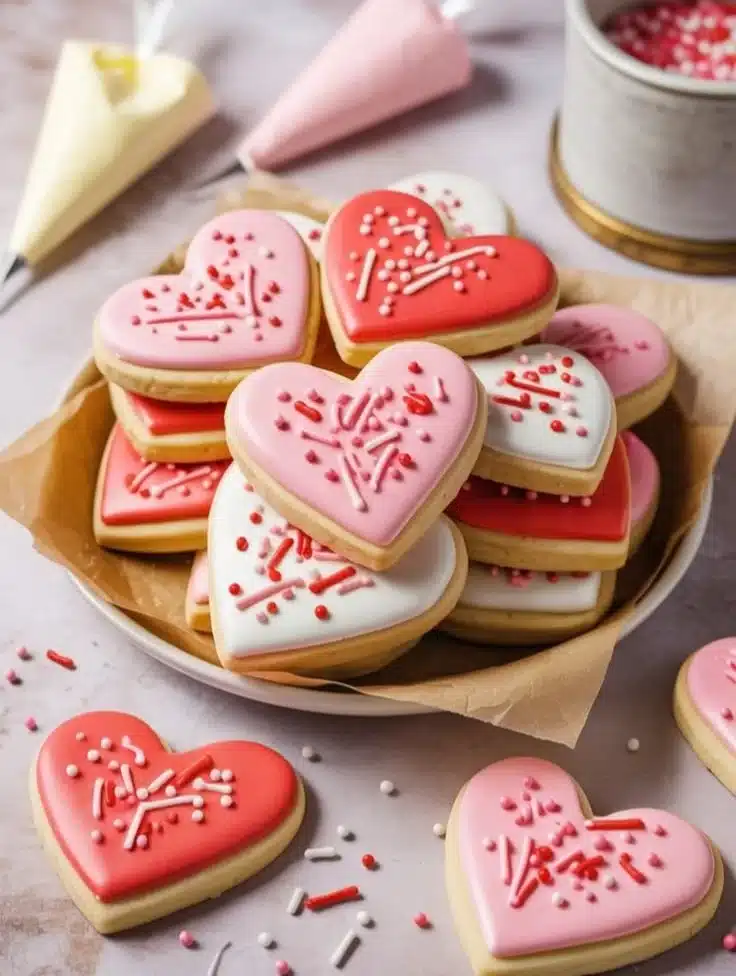 Heart shaped cookies decorated with icing, ideal for Valentine's Day or special occasions
