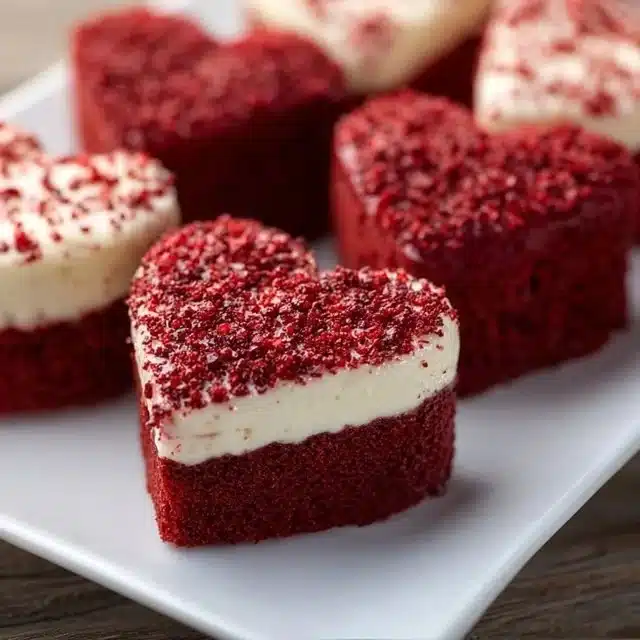 Heart-Shaped Red Velvet Mini Cakes 3 Heart-Shaped Red Velvet Mini Cakes