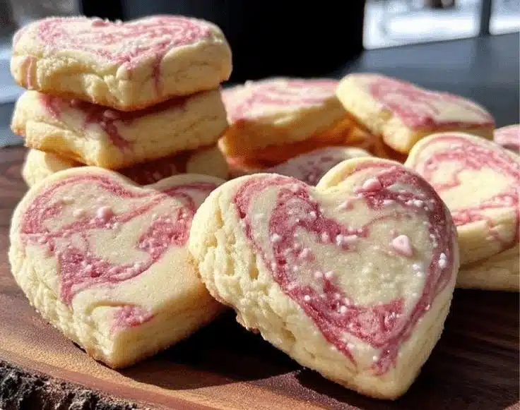 Marbled Valentine heart cookies decorated beautifully for a festive celebration