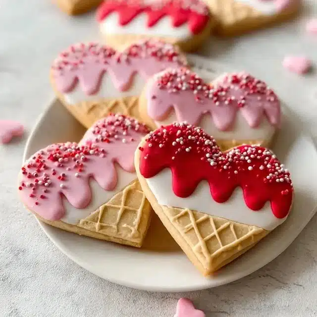 Valentine sugar cookies decorated with royal icing for Valentine's Day