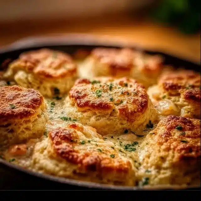 Red Lobster Biscuit Chicken Pot Pie served in a bowl with a flaky biscuit topping